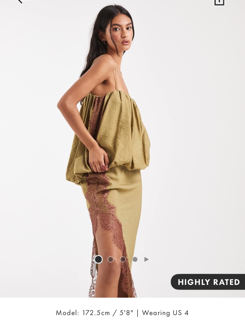 ASOS Olive Green Maxi Dress with Rose-Brown Lace Trim